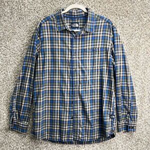 The North Face Shirt Men’s Large Blue and Green Plaid Long Sleeve Button Down